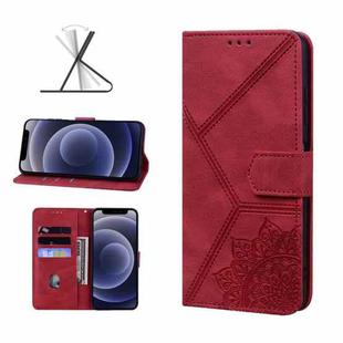 Geometric Mandala Embossed Leather Phone Case For iPhone 12 mini(Red)