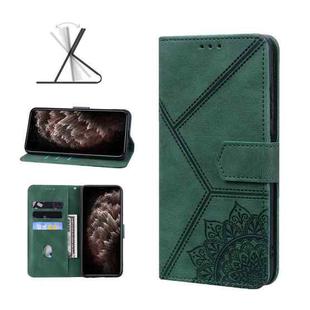For iPhone 11 Pro Max Geometric Mandala Embossed Leather Phone Case (Green)