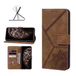 For iPhone 11 Pro Max Geometric Mandala Embossed Leather Phone Case (Brown)