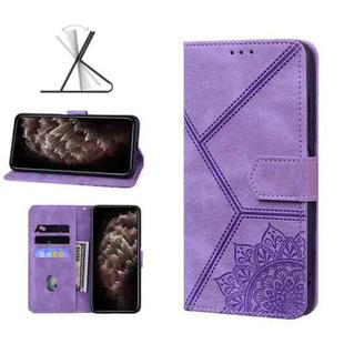 For iPhone 11 Pro Max Geometric Mandala Embossed Leather Phone Case (Purple)