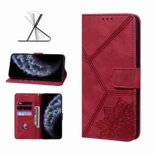 For iPhone 11 Pro Geometric Mandala Embossed Leather Phone Case (Red)