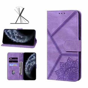 For iPhone 11 Pro Geometric Mandala Embossed Leather Phone Case (Purple)