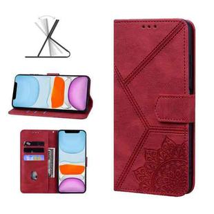 For iPhone 11 Geometric Mandala Embossed Leather Phone Case (Red)