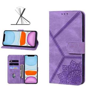 For iPhone 11 Geometric Mandala Embossed Leather Phone Case (Purple)