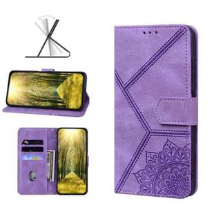 Geometric Mandala Embossed Leather Phone Case For iPhone XR(Purple)