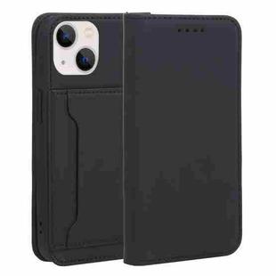 For iPhone 14 Magnetism Skin Feel Card Holder Leather Phone Case (Black)