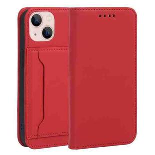 For iPhone 14 Magnetism Skin Feel Card Holder Leather Phone Case (Red)