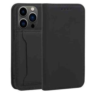 For iPhone 14 Pro Magnetism Skin Feel Card Holder Leather Phone Case(Black)