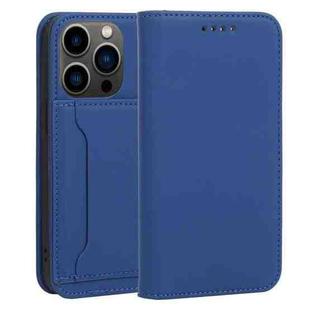 For iPhone 14 Pro Magnetism Skin Feel Card Holder Leather Phone Case(Blue)