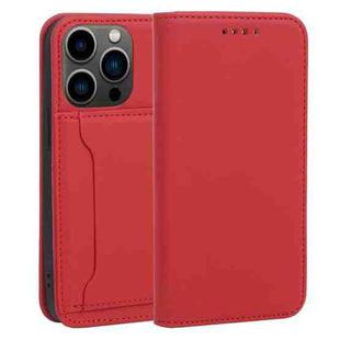 For iPhone 14 Pro Magnetism Skin Feel Card Holder Leather Phone Case(Red)