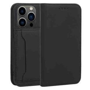 For iPhone 14 Pro Max Magnetism Skin Feel Card Holder Leather Phone Case (Black)