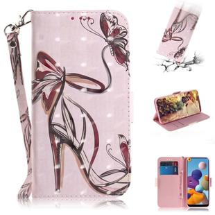 For Galaxy A21 3D Painting Horizontal Flip Leather Case with Holder & Card Slot & Wallet & Lanyard(Butterfly and high heels)