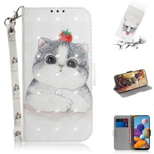 For Galaxy A21 3D Painting Horizontal Flip Leather Case with Holder & Card Slot & Wallet & Lanyard(Cute cat)