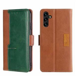 For Samsung Galaxy A13 4G Contrast Color Side Buckle Leather Phone Case(Light Brown + Green)