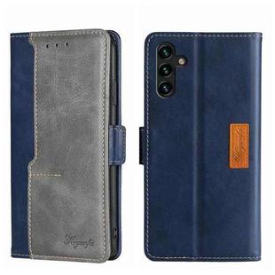 For Samsung Galaxy A13 4G Contrast Color Side Buckle Leather Phone Case(Blue + Grey)