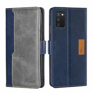 For Samsung Galaxy A03S US Edition 165.85mm Contrast Color Side Buckle Leather Phone Case(Blue + Grey)