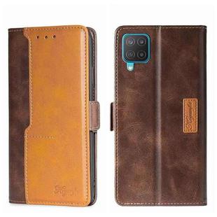 For Samsung Galaxy M12/F12 Contrast Color Side Buckle Leather Phone Case(Dark Brown + Gold)