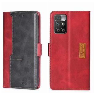 For Xiaomi Redmi 10 Contrast Color Side Buckle Leather Phone Case(Red + Black)