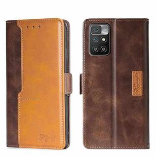 For Xiaomi Redmi 10 Contrast Color Side Buckle Leather Phone Case(Dark Brown + Gold)