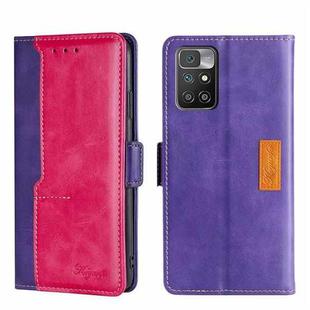 For Xiaomi Redmi 10 Contrast Color Side Buckle Leather Phone Case(Purple + Rose Red)