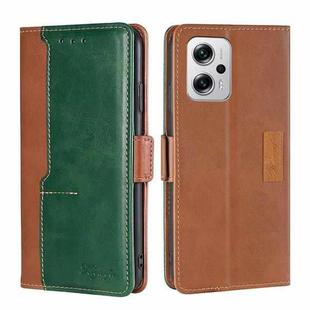 For Xiaomi Redmi Note 11T Pro/Redmi Note 11T Pro+ 5G Contrast Color Side Buckle Leather Phone Case(Light Brown + Green)