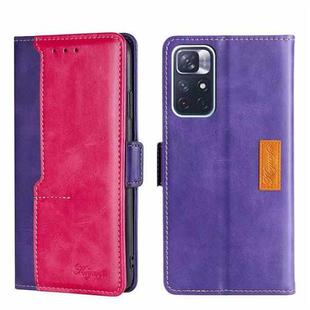 For Xiaomi Redmi Note 11 5G/Poco M4 Pro 5G Contrast Color Side Buckle Leather Phone Case(Purple + Rose Red)