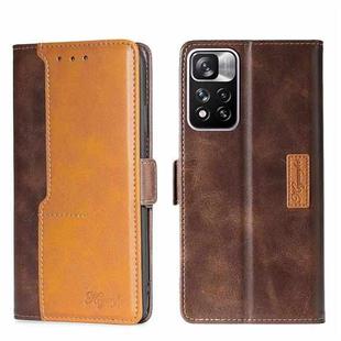For Xiaomi Redmi Note 11 Pro 5G/Redmi Note 11 Pro+ 5G Contrast Color Side Buckle Leather Phone Case(Dark Brown + Gold)