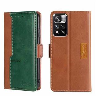 For Xiaomi Redmi Note 11 Pro 5G/Redmi Note 11 Pro+ 5G Contrast Color Side Buckle Leather Phone Case(Light Brown + Green)