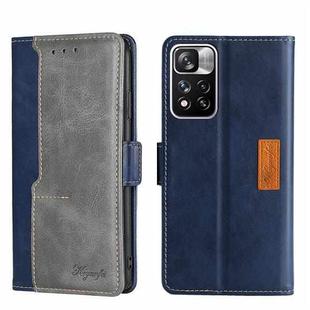 For Xiaomi Redmi Note 11 Pro 5G/Redmi Note 11 Pro+ 5G Contrast Color Side Buckle Leather Phone Case(Blue + Grey)