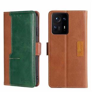 For Xiaomi Mix 4 Contrast Color Side Buckle Leather Phone Case(Light Brown + Green)