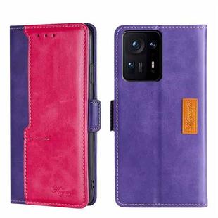 For Xiaomi Mix 4 Contrast Color Side Buckle Leather Phone Case(Purple + Rose Red)