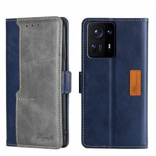For Xiaomi Mix 4 Contrast Color Side Buckle Leather Phone Case(Blue + Grey)