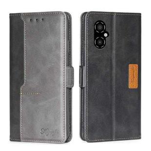 For Xiaomi Poco M4 5G Contrast Color Side Buckle Leather Phone Case(Black + Grey)