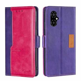 For Xiaomi Poco M4 5G Contrast Color Side Buckle Leather Phone Case(Purple + Rose Red)