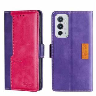 For OnePlus 9RT 5G Contrast Color Side Buckle Leather Phone Case(Purple + Rose Red)