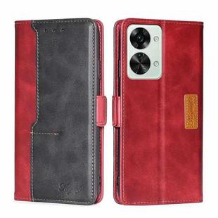 For OnePlus Nord 2T Contrast Color Side Buckle Leather Phone Case(Red + Black)