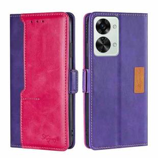 For OnePlus Nord 2T Contrast Color Side Buckle Leather Phone Case(Purple + Rose Red)