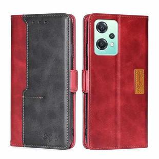 For OnePlus Nord CE 2 Lite 5G Contrast Color Side Buckle Leather Phone Case(Red + Black)