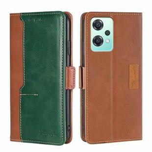 For OnePlus Nord CE 2 Lite 5G Contrast Color Side Buckle Leather Phone Case(Light Brown + Green)