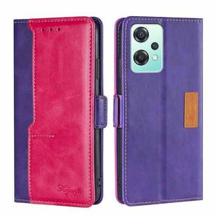 For OnePlus Nord CE 2 Lite 5G Contrast Color Side Buckle Leather Phone Case(Purple + Rose Red)