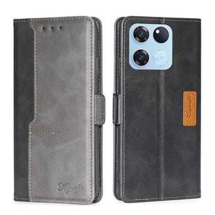 For OnePlus Ace Racing Contrast Color Side Buckle Leather Phone Case(Black + Grey)