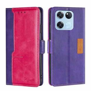 For OnePlus Ace Racing Contrast Color Side Buckle Leather Phone Case(Purple + Rose Red)