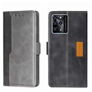 For ZTE Blade V30 Contrast Color Side Buckle Leather Phone Case(Black + Grey)