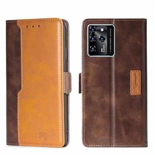 For ZTE Blade V30 Contrast Color Side Buckle Leather Phone Case(Dark Brown + Gold)