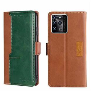 For ZTE Blade V30 Contrast Color Side Buckle Leather Phone Case(Light Brown + Green)