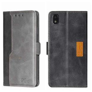 For ZTE Blade L210 Contrast Color Side Buckle Leather Phone Case(Black + Grey)