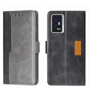 For ZTE Axon 30 Pro Contrast Color Side Buckle Leather Phone Case(Black + Grey)