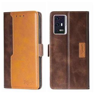 For ZTE Axon 30 Pro Contrast Color Side Buckle Leather Phone Case(Dark Brown + Gold)