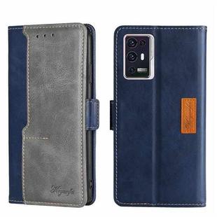 For ZTE Axon 30 Pro Contrast Color Side Buckle Leather Phone Case(Blue + Grey)