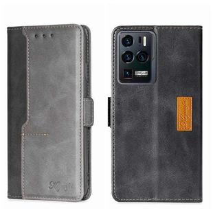 For ZTE Axon 30 Ultra Contrast Color Side Buckle Leather Phone Case(Black + Grey)